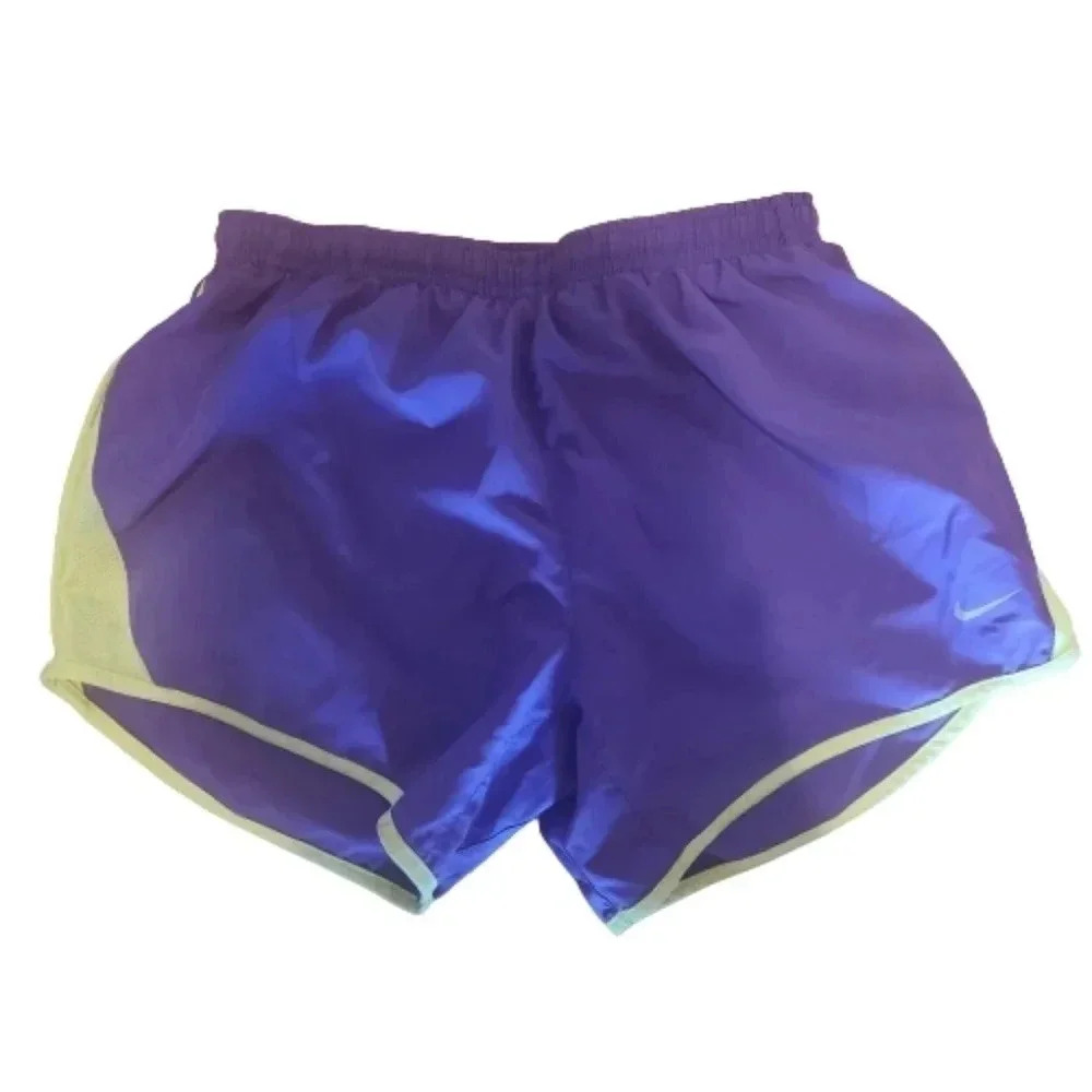 Nike DRI-FIT Juniors Running Shorts Purple Yellow | Size L (Fits Women’s XS)